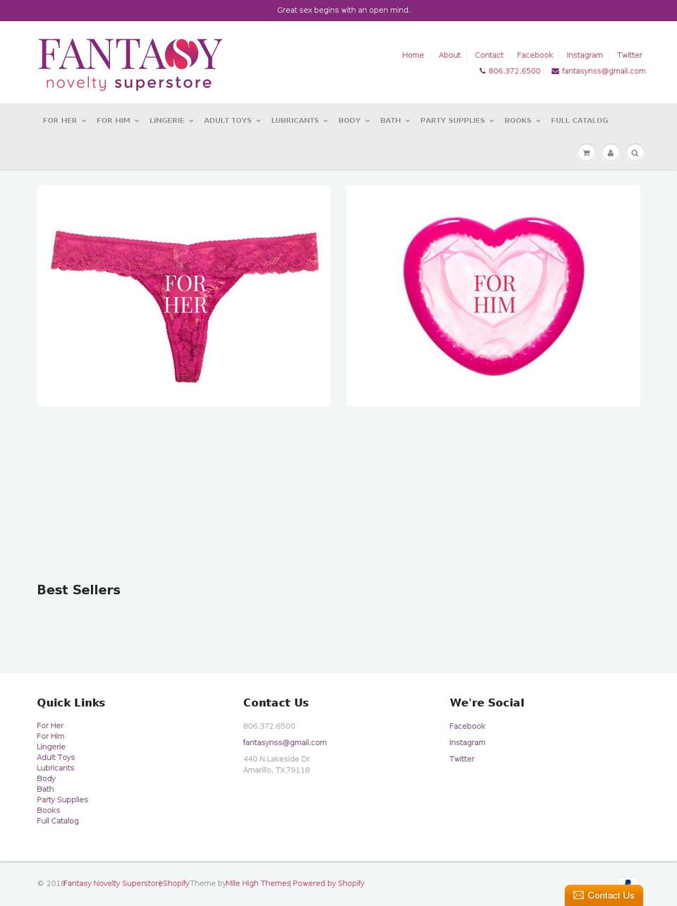 fantasynoveltysuperstore.com shopify website screenshot