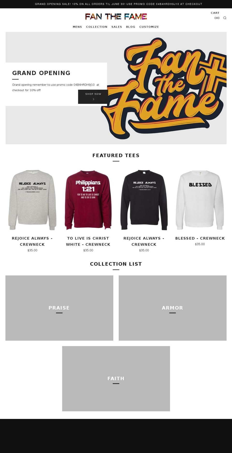 fanthefame.com — Shopify storefront screenshot