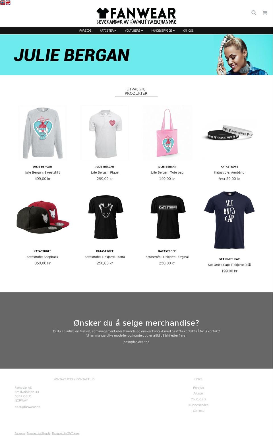 fanwear.no shopify website screenshot