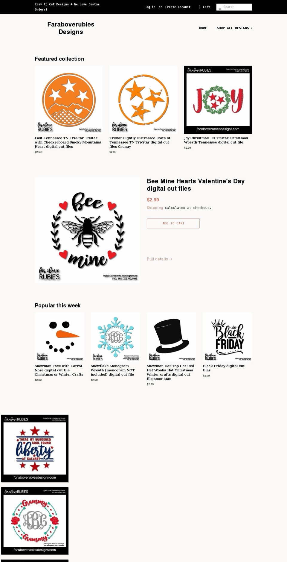 faraboverubiesdesigns.com shopify website screenshot