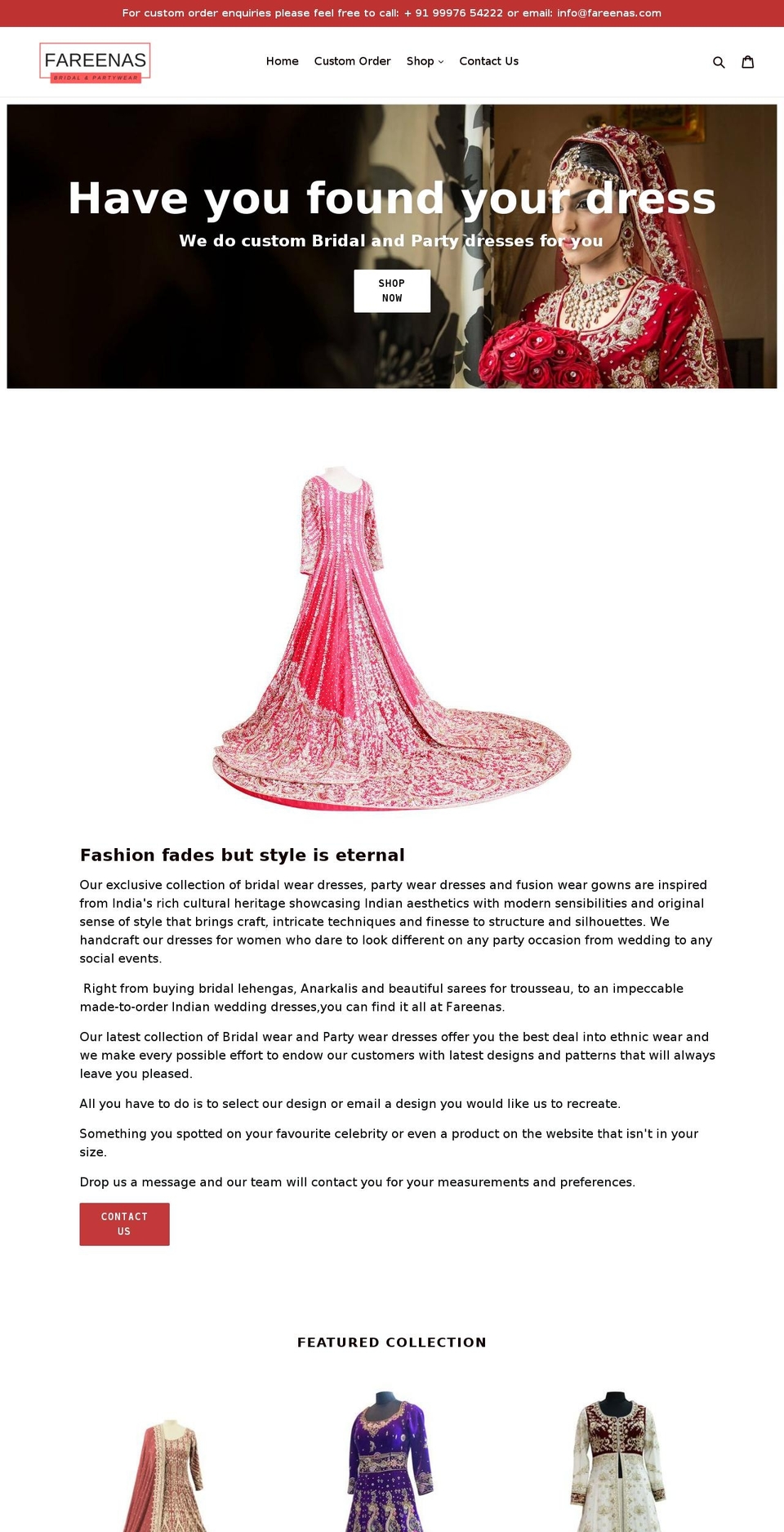 fareenas.com shopify website screenshot