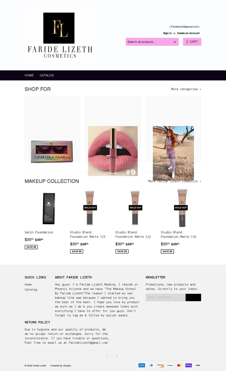 faridelizeth.com shopify website screenshot