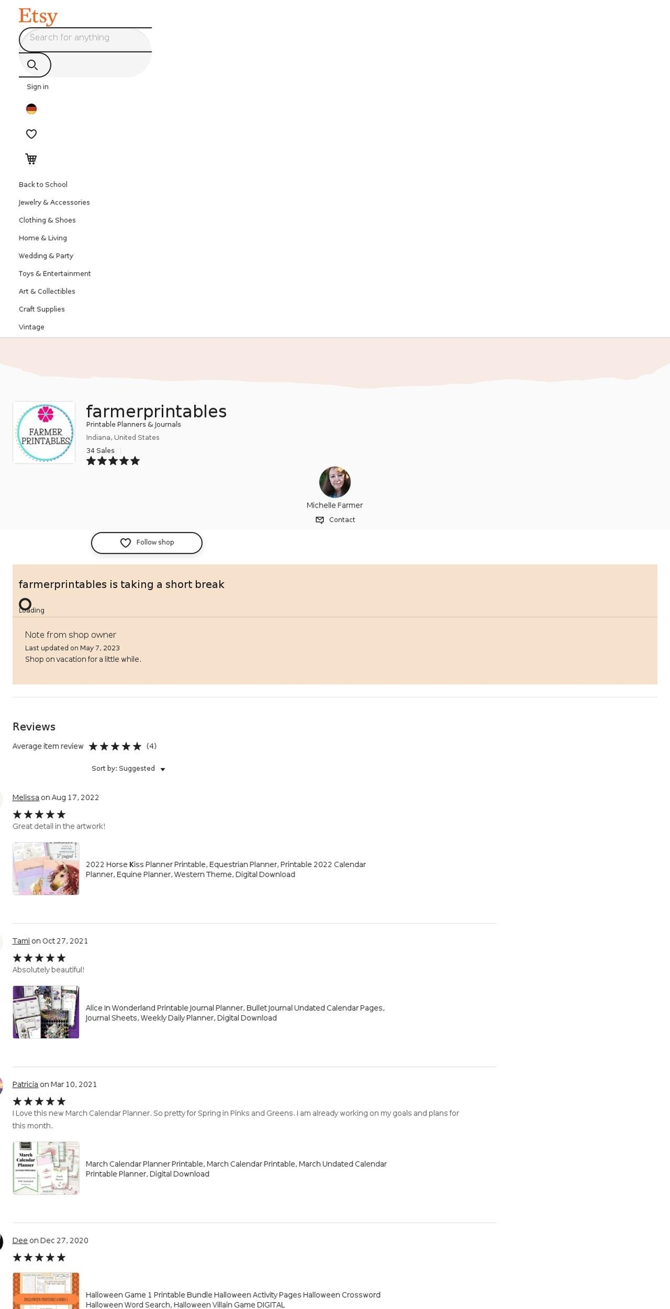 farmerprintables.com shopify website screenshot