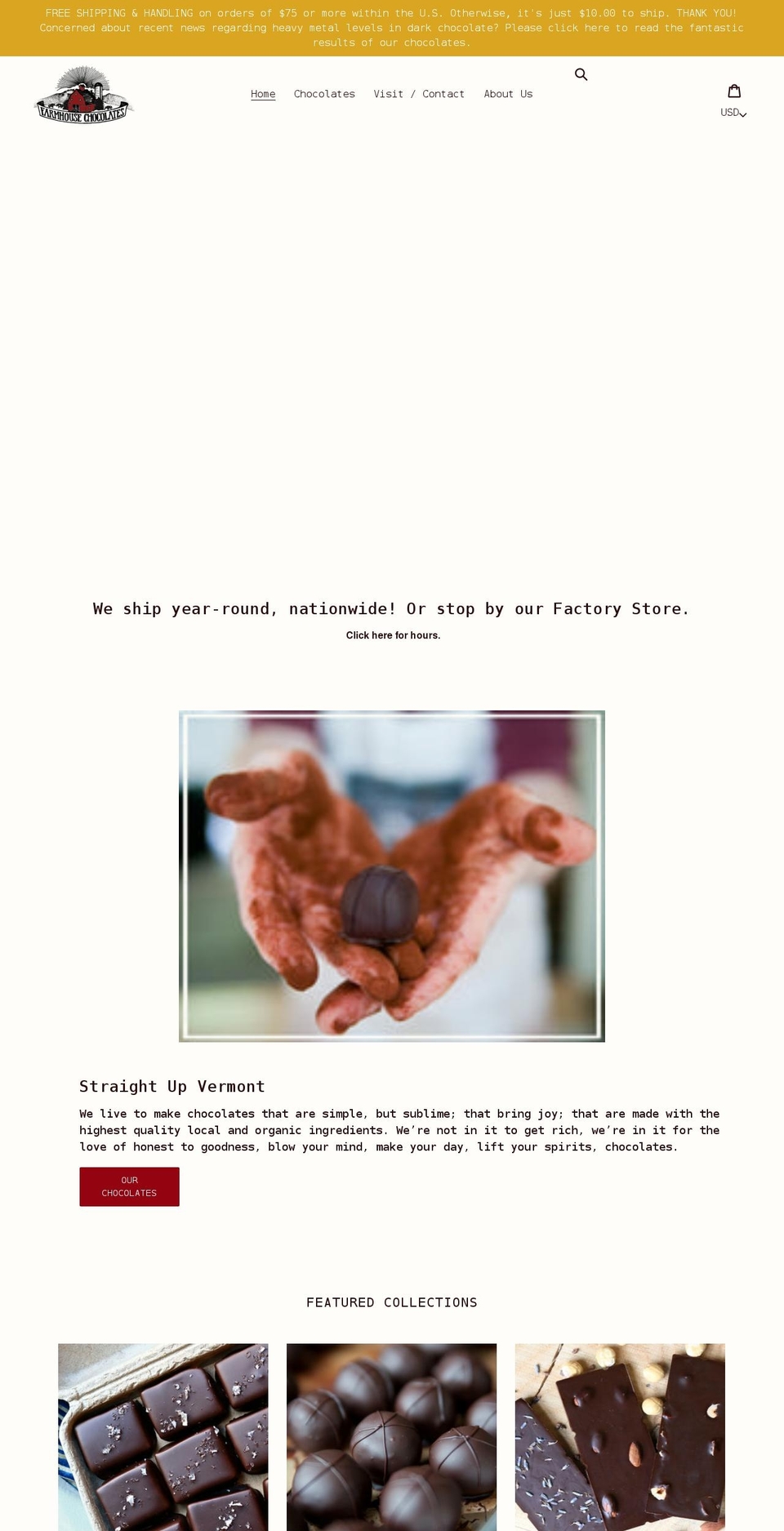 farmhousechocolates.com shopify website screenshot