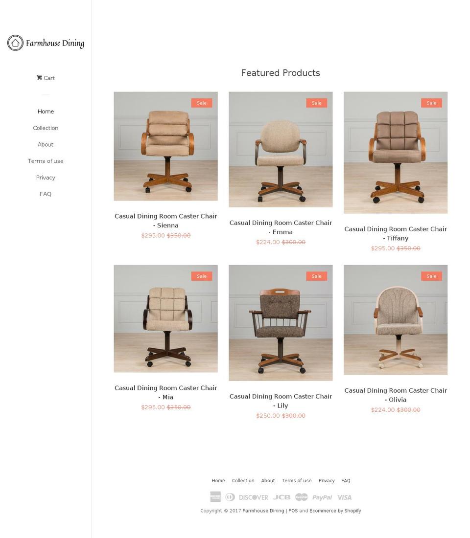 farmhousedining.com shopify website screenshot