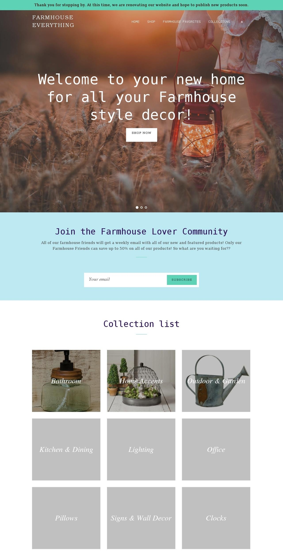 farmhouseeverything.com shopify website screenshot