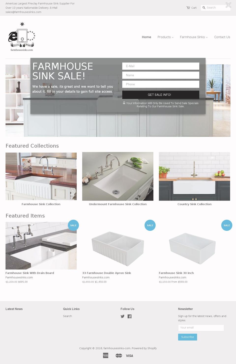 farmhousesinks.com shopify website screenshot