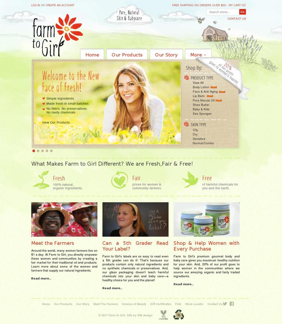 new standard Shopify theme site example farmtogirl.com