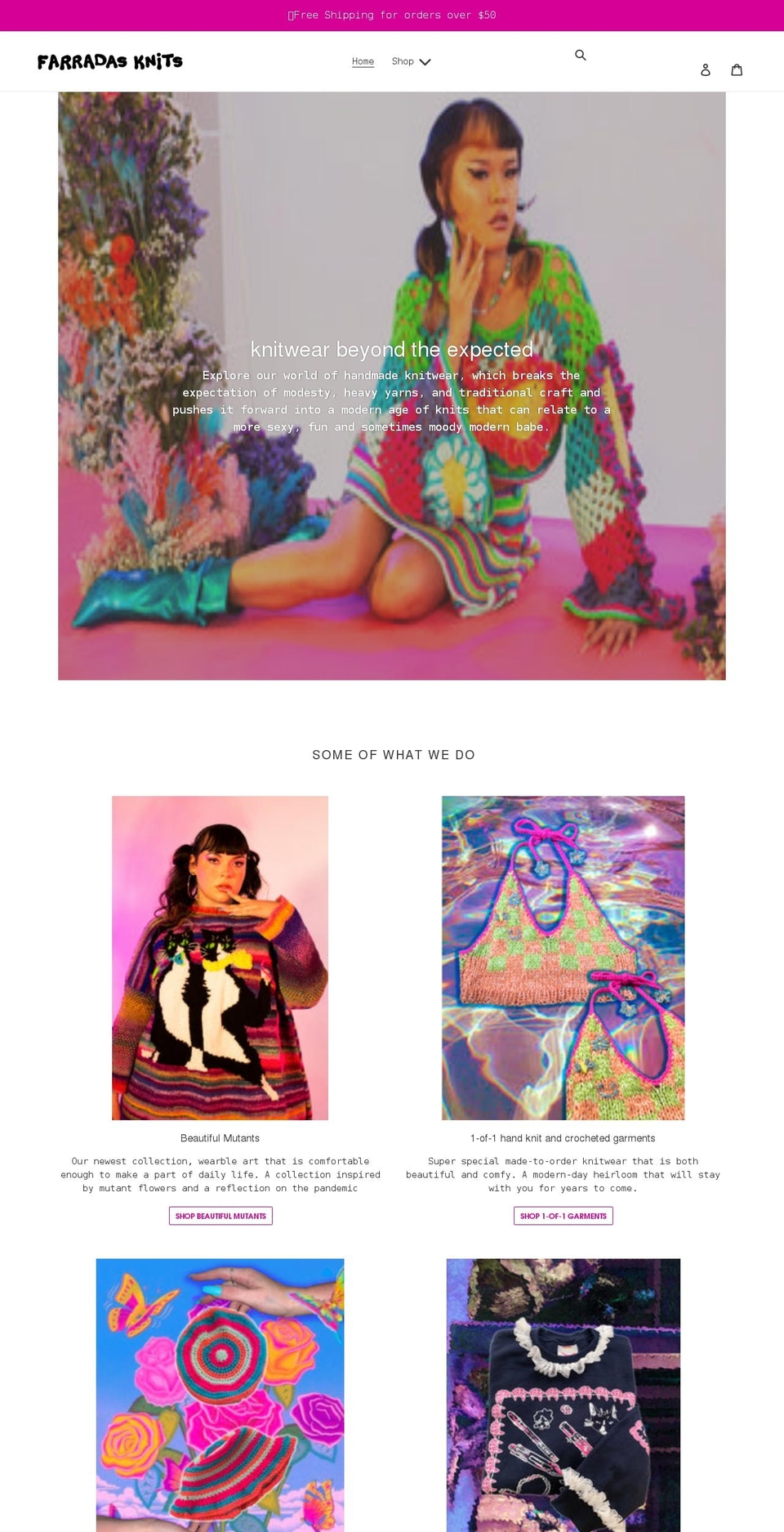 farradasknits.com shopify website screenshot