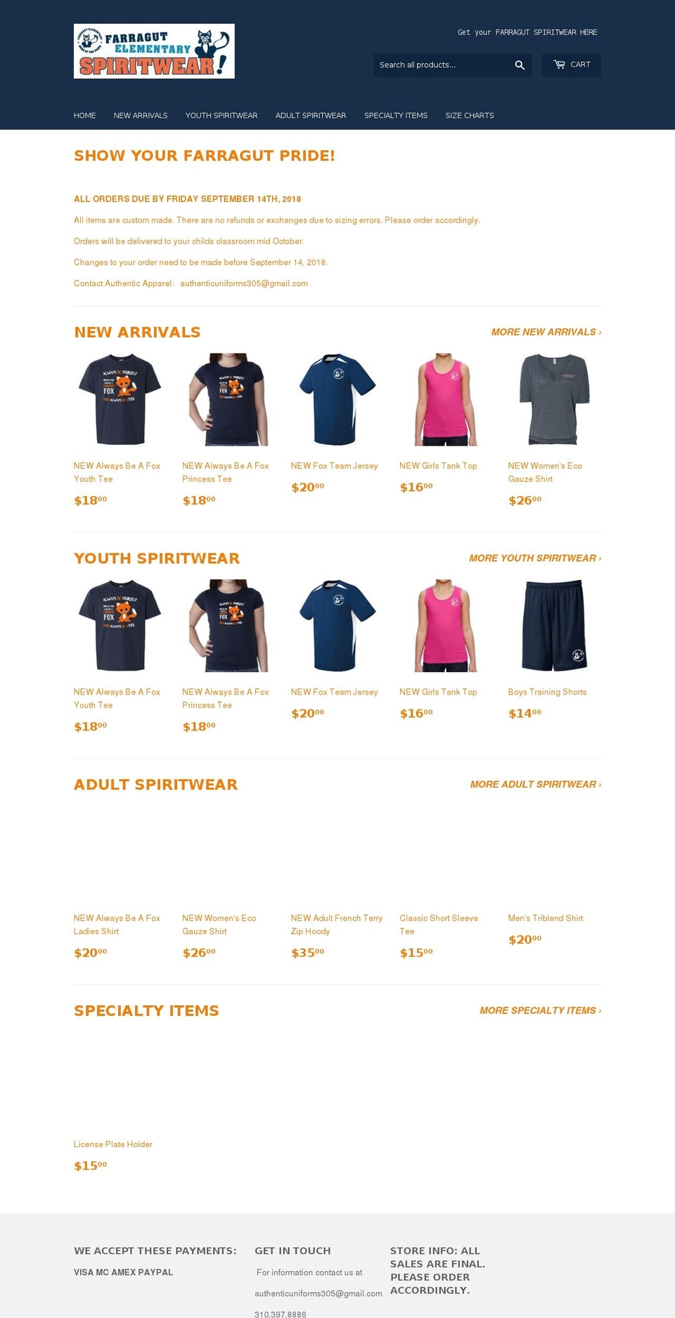 farragutspiritwear.com — Shopify storefront screenshot