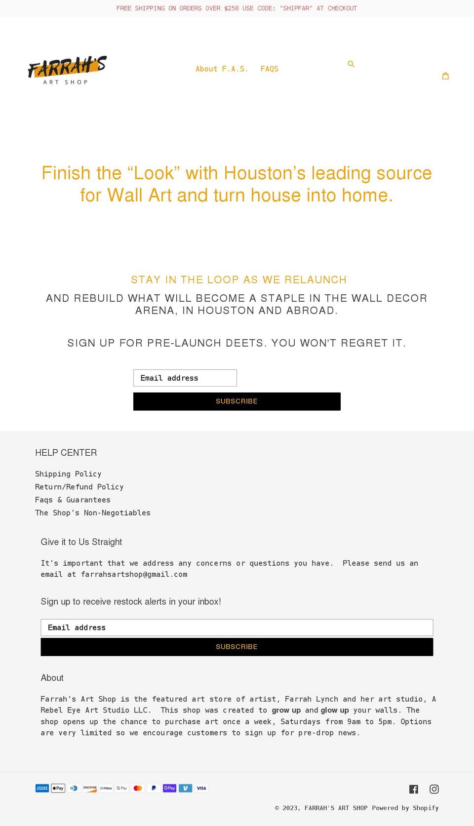 farrahsartshop.com shopify website screenshot