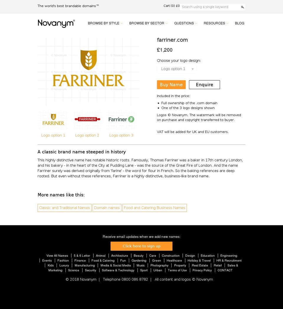 farriner.com shopify website screenshot
