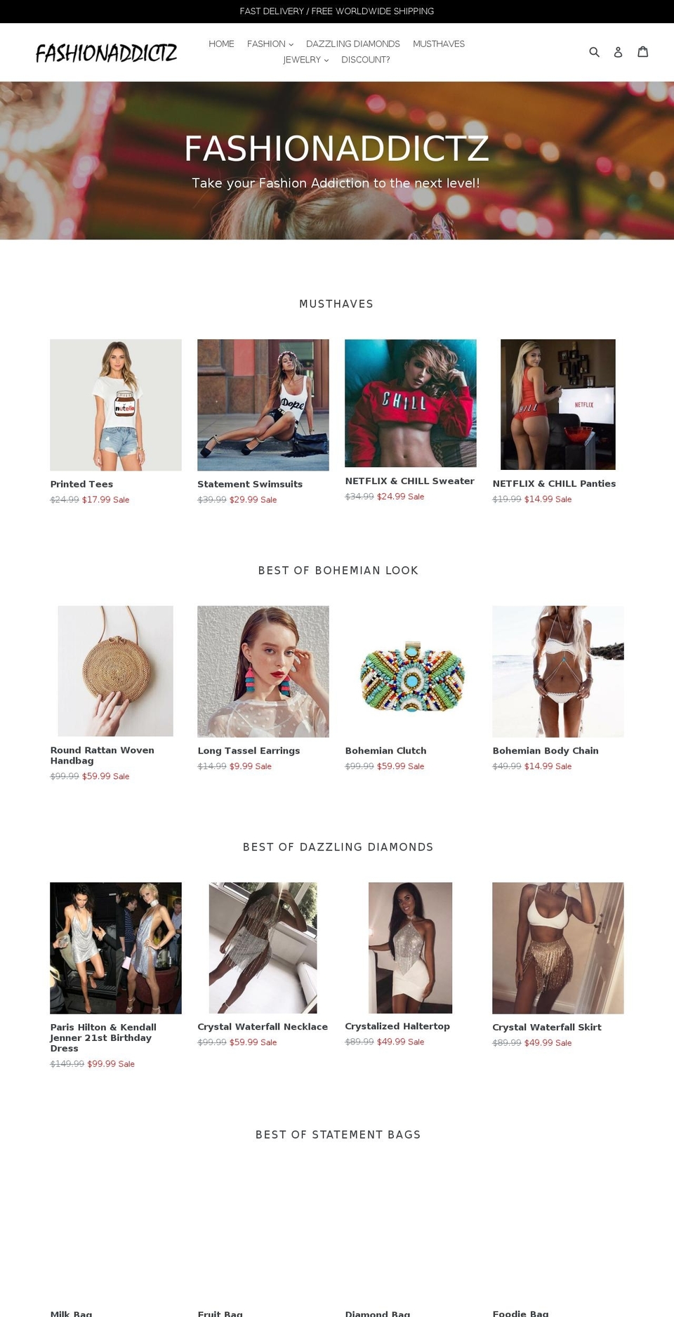 fashionaddictz.com — Shopify storefront screenshot