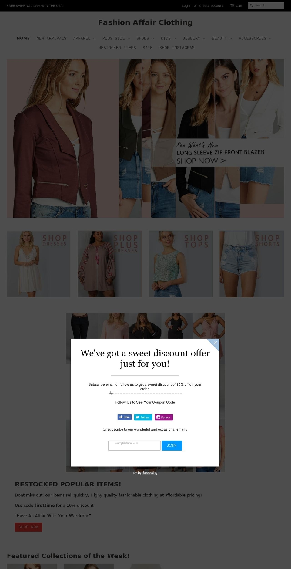fashionaffair.net shopify website screenshot