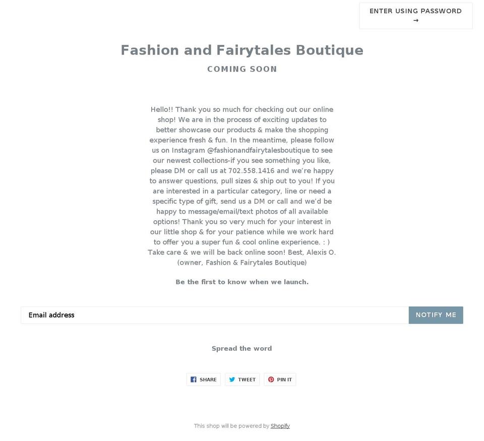 fashionandfairytales.com shopify website screenshot