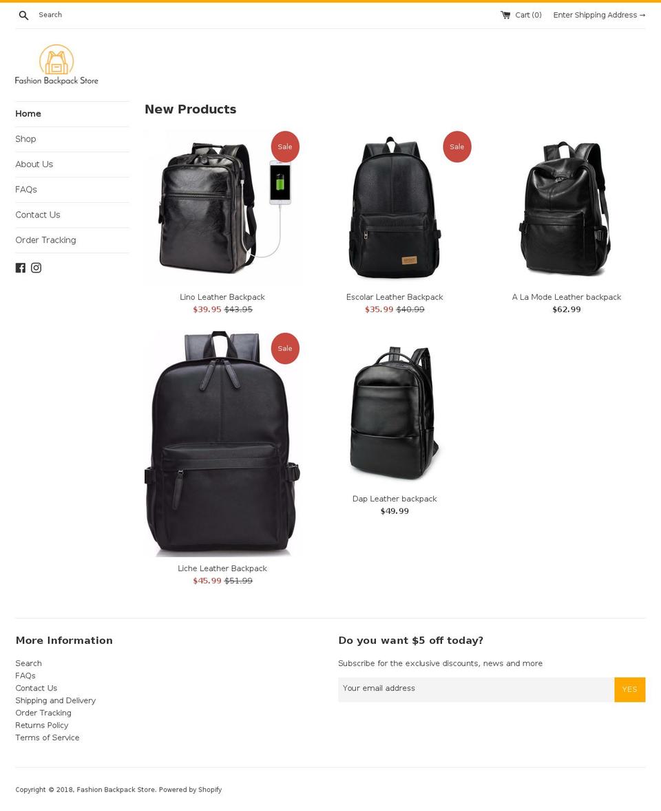 fashionbackpackstore.com — Shopify storefront screenshot