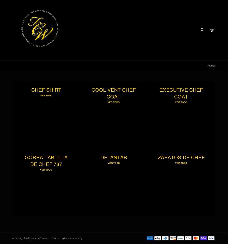 fashionchefwear.com shopify website screenshot