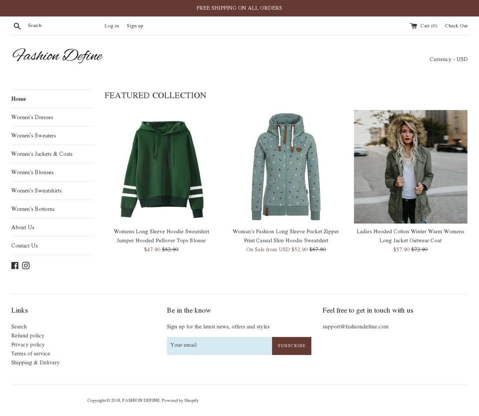 fashiondefine.com — Shopify storefront screenshot