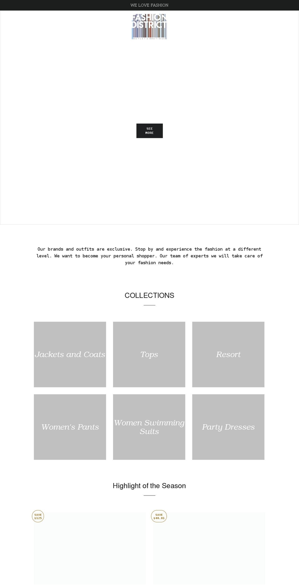 fashiondistrict.boutique shopify website screenshot