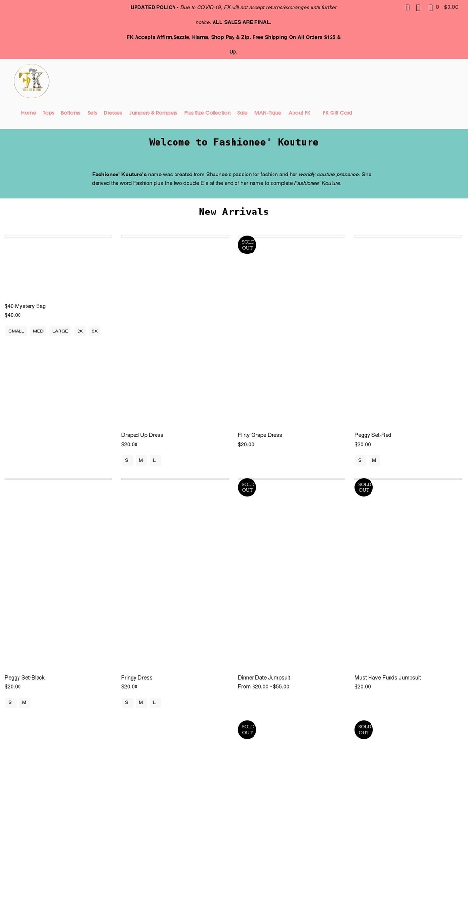 fashioneekouture.com shopify website screenshot