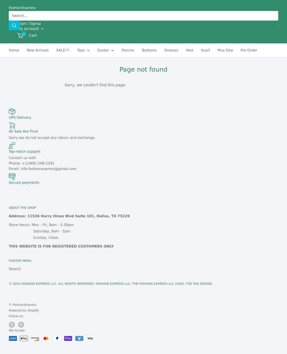 fashionexpressclothing.com shopify website screenshot