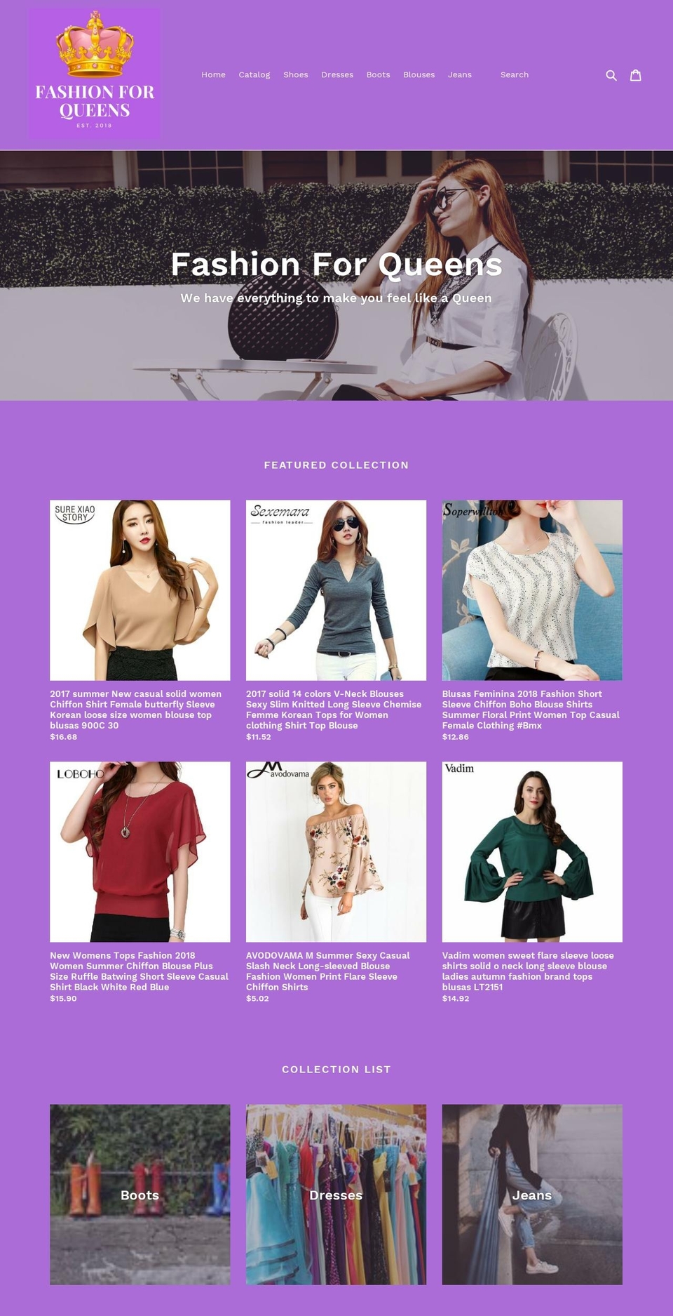 fashionforqueens.com shopify website screenshot