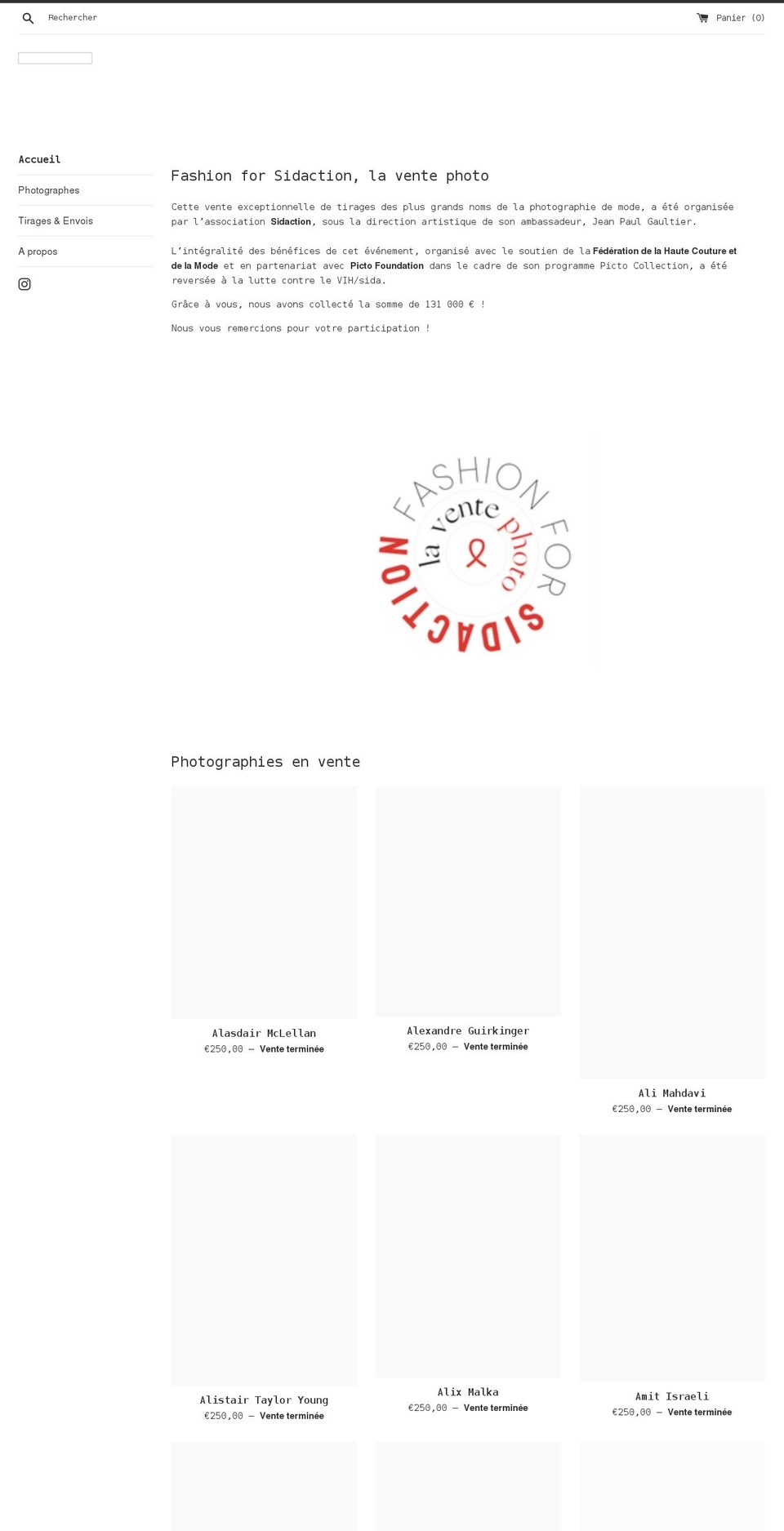 fashionforsidaction.org shopify website screenshot