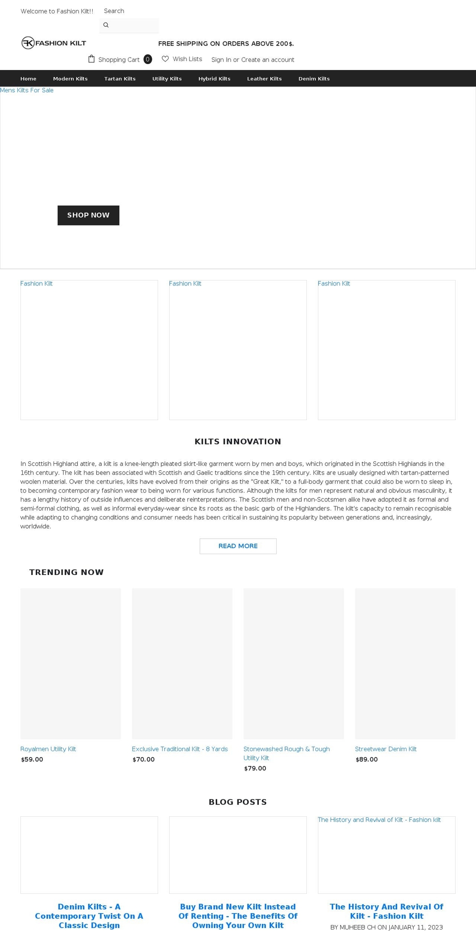 fashionkilt.com shopify website screenshot