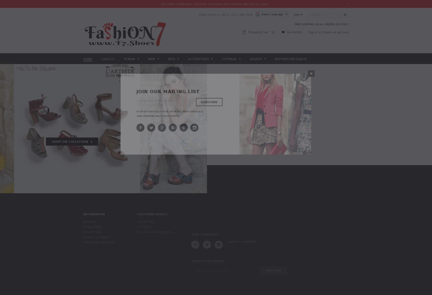 fashionon7.com — Shopify storefront screenshot