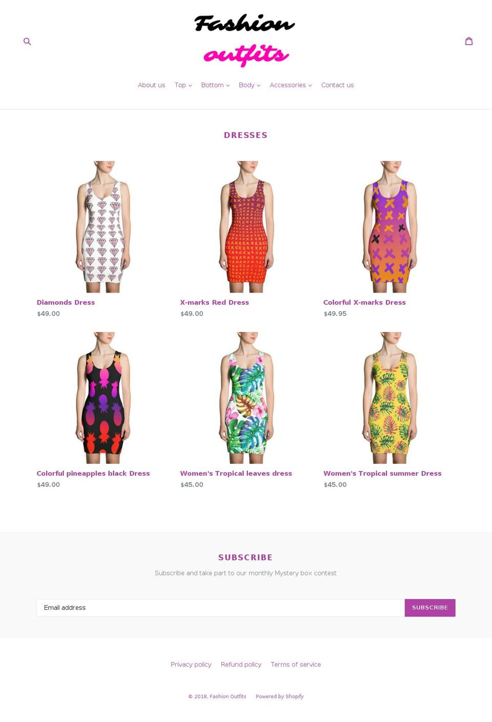 fashionoutfits.net shopify website screenshot