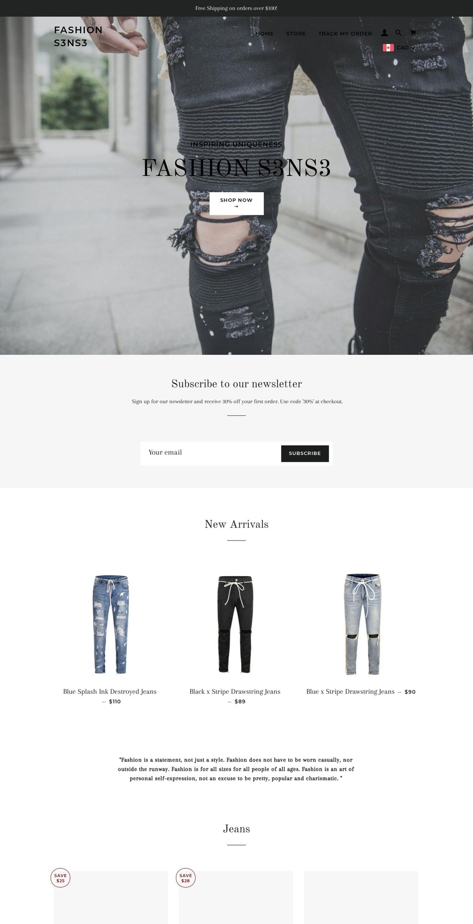 fashions3ns3.com — Shopify storefront screenshot