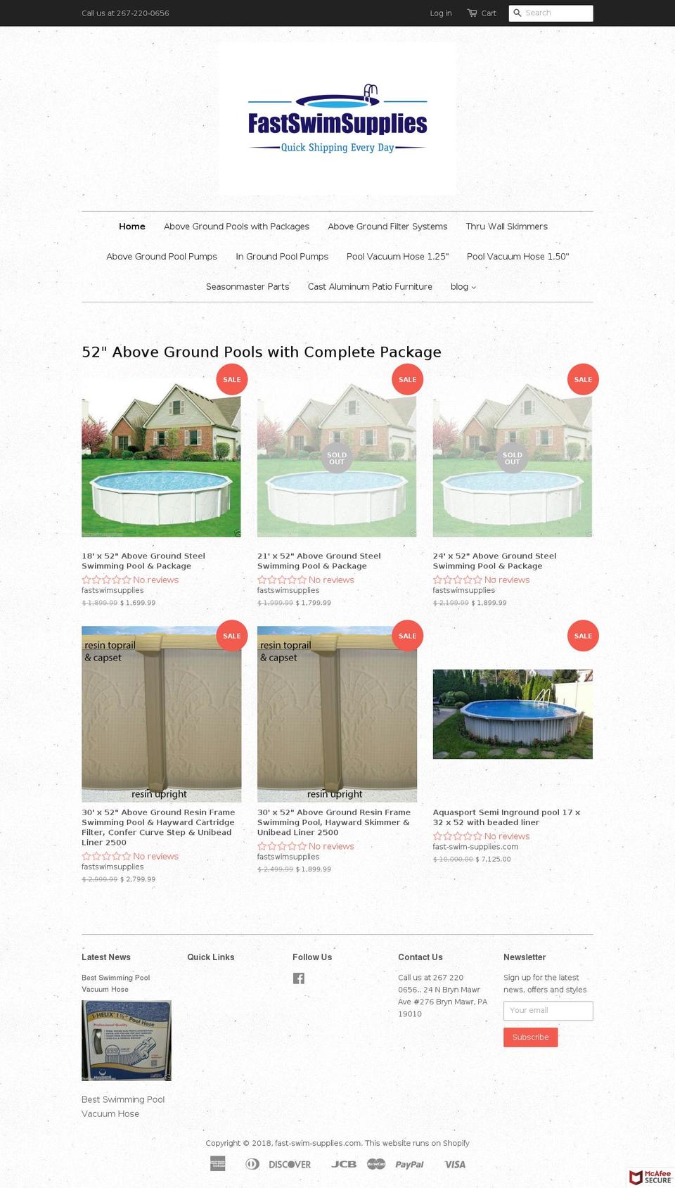 fast-swim-supplies.com — Shopify storefront screenshot