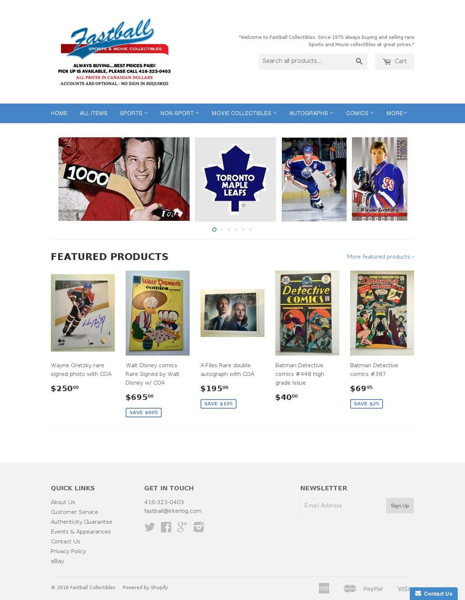fastballcollectibles.ca shopify website screenshot