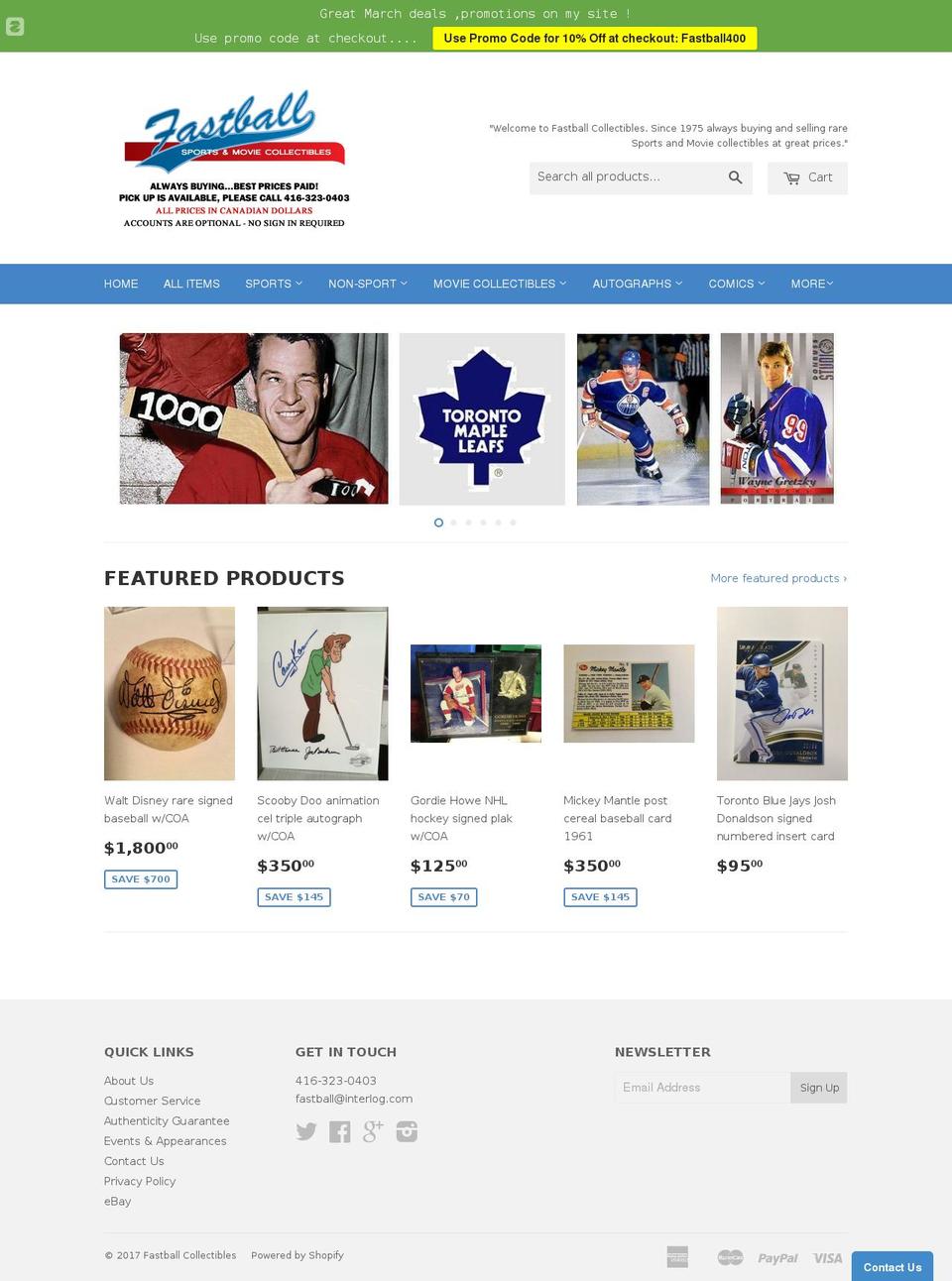 fastballcollectibles.com shopify website screenshot