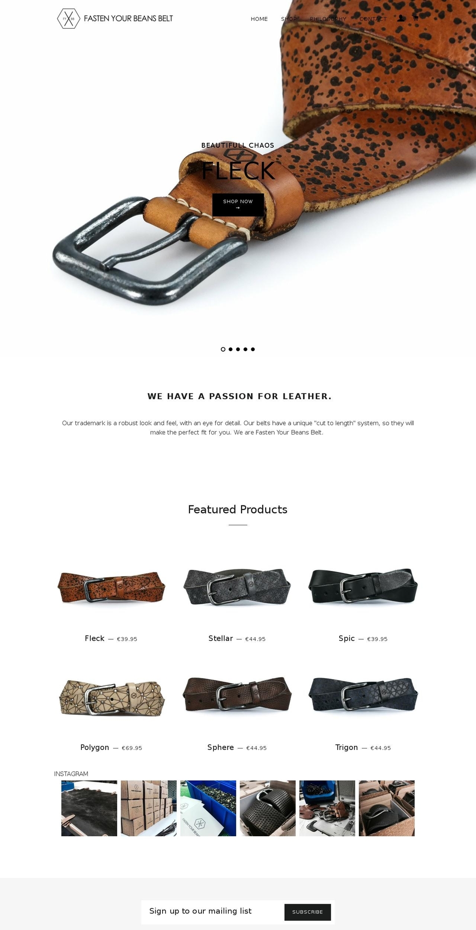 fastenyourbeansbelt.com shopify website screenshot