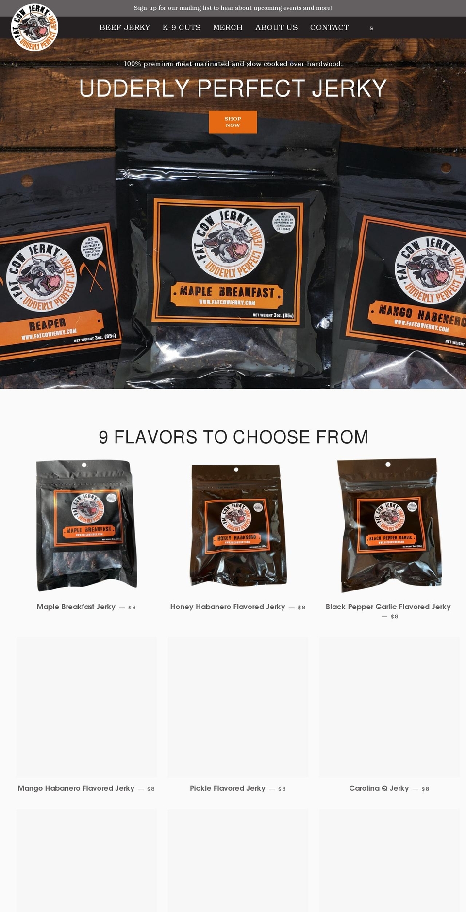 fatcowjerky.com shopify website screenshot