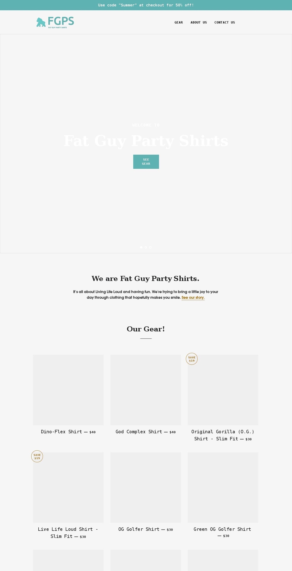 fatguypartyshirts.com shopify website screenshot