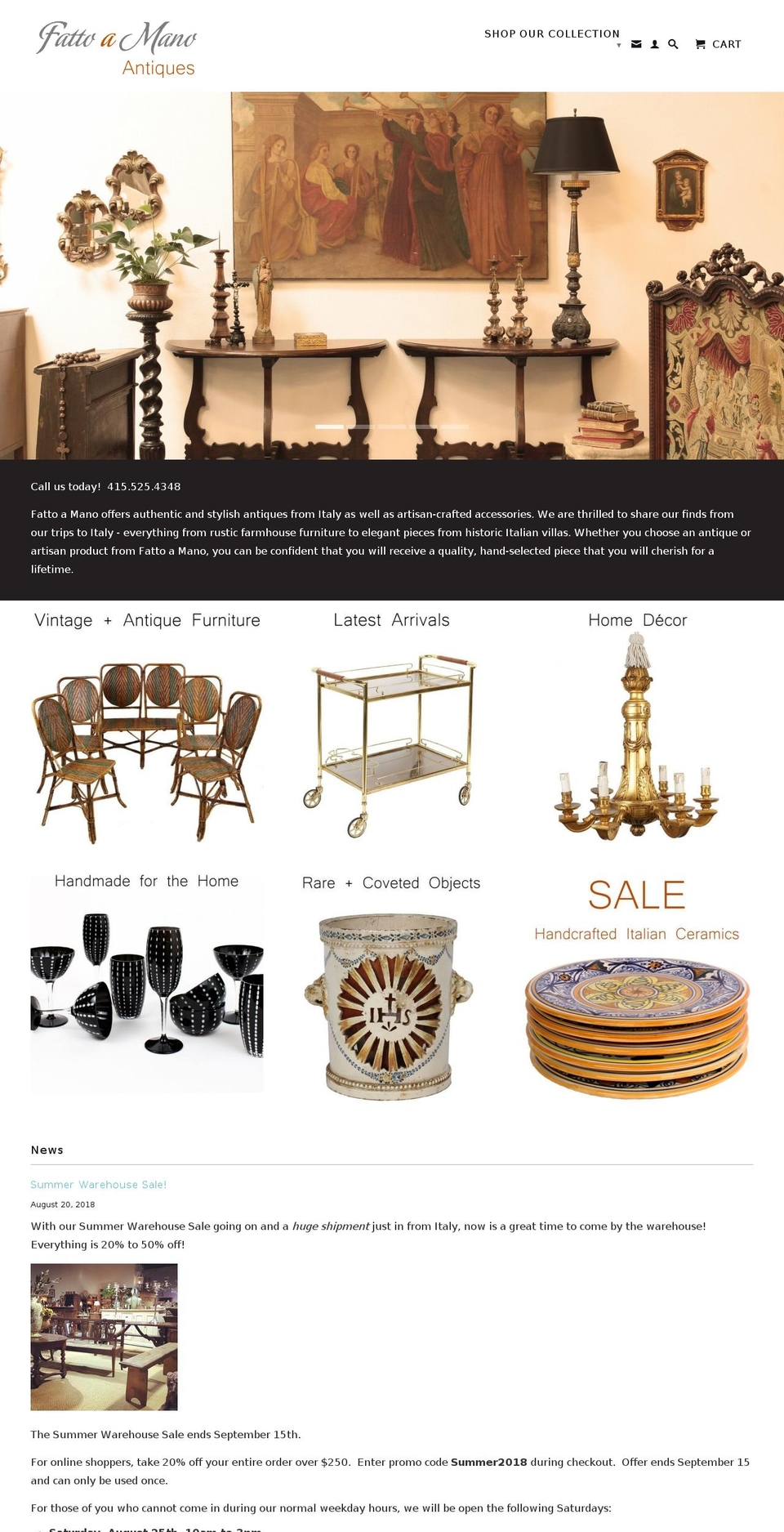 fattoamanoantiques.com — Shopify storefront screenshot