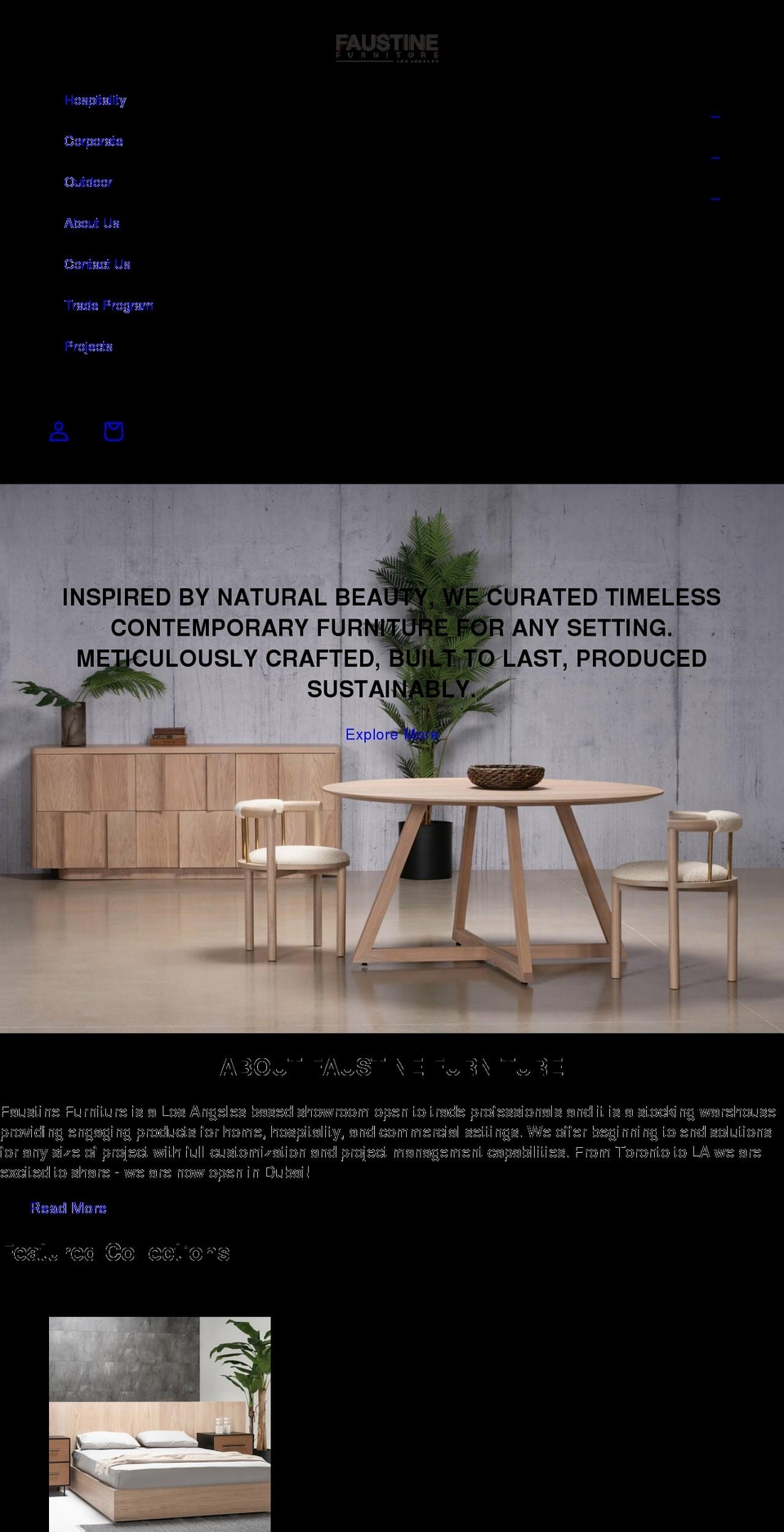 faustinefurniture.com — Shopify storefront screenshot