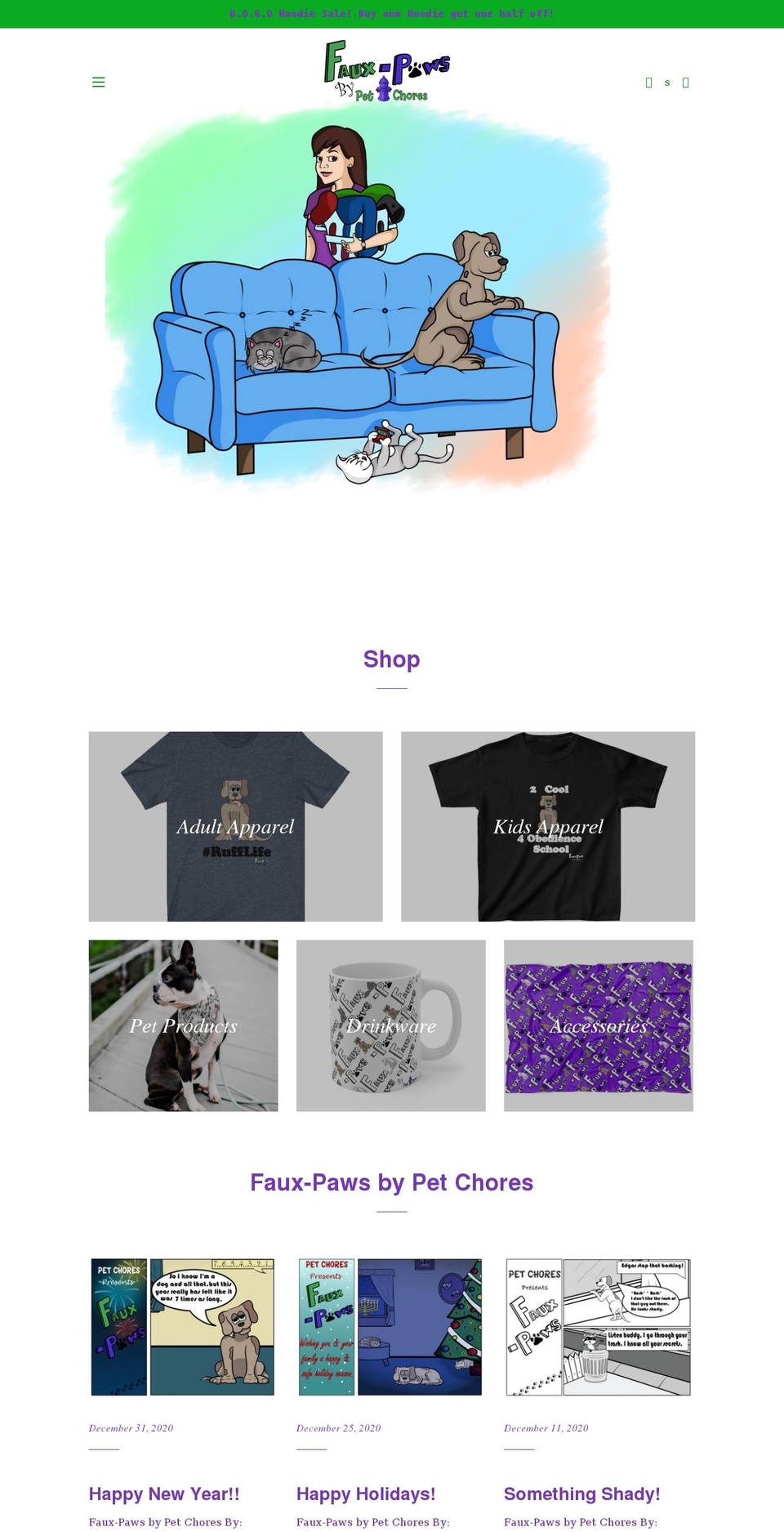 faux-pawsbypetchores.com shopify website screenshot