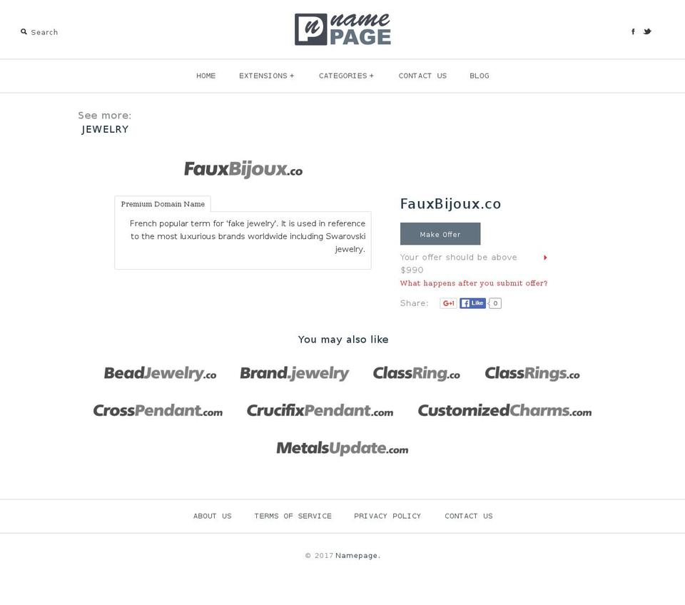 fauxbijoux.co shopify website screenshot