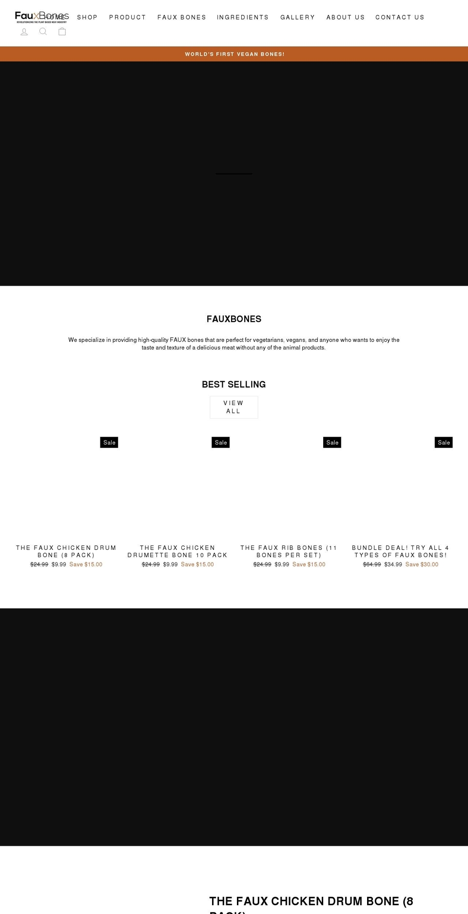 fauxbones.net shopify website screenshot