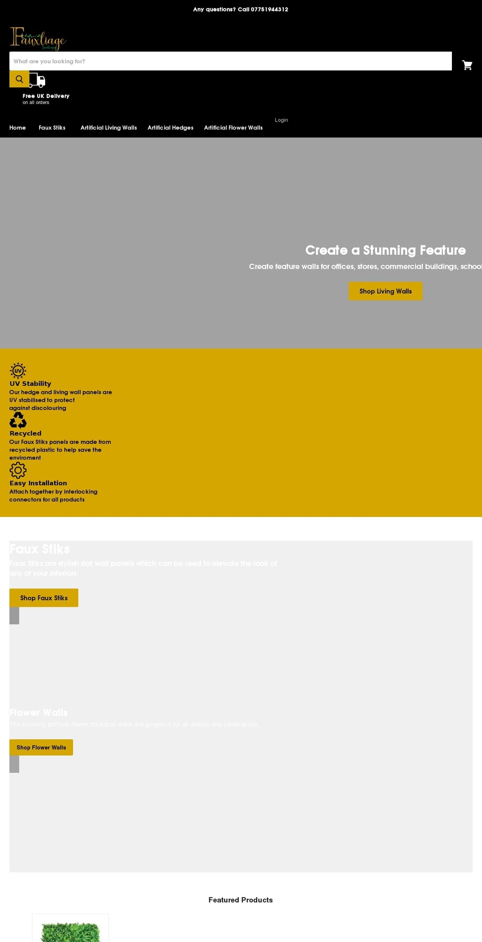 fauxliage-landscaping.co.uk shopify website screenshot