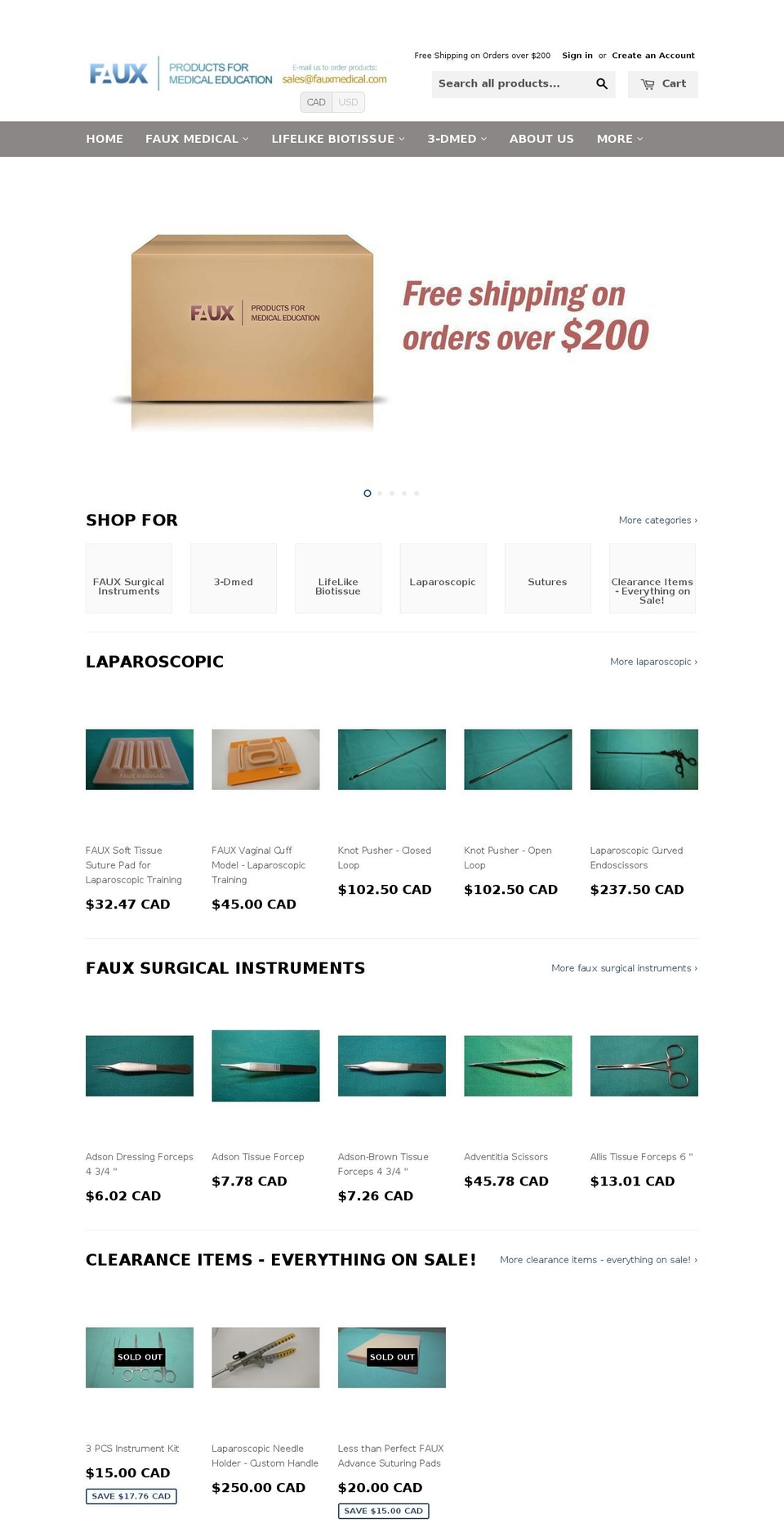 fauxmedical.com shopify website screenshot