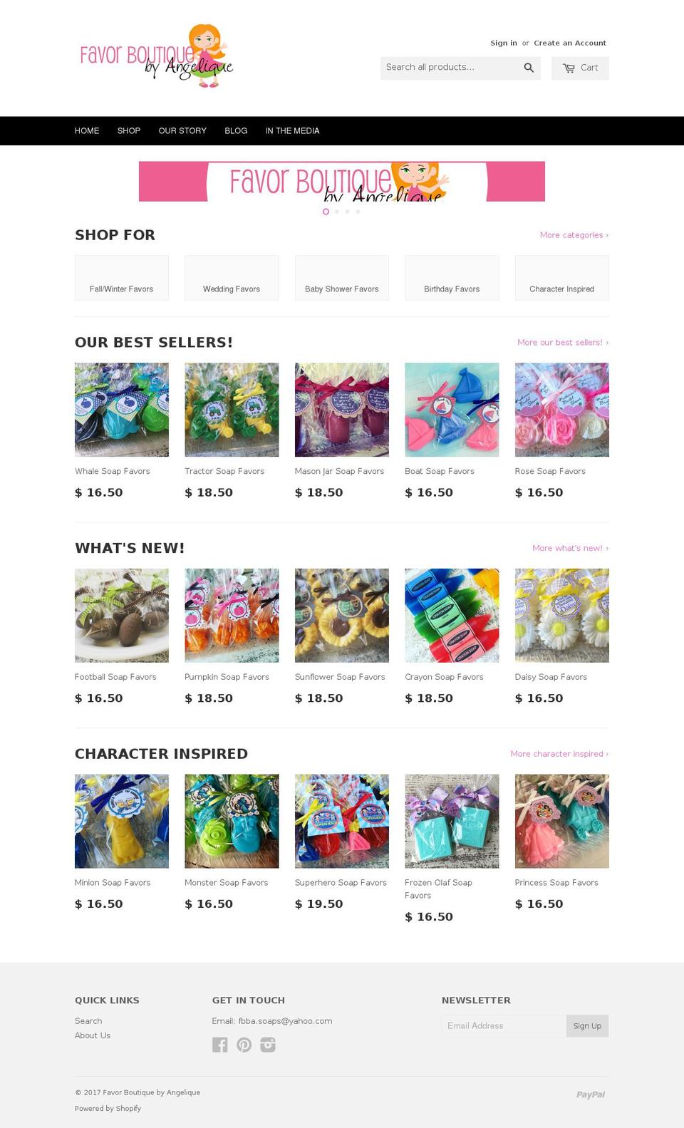favorsbyangelique.com shopify website screenshot
