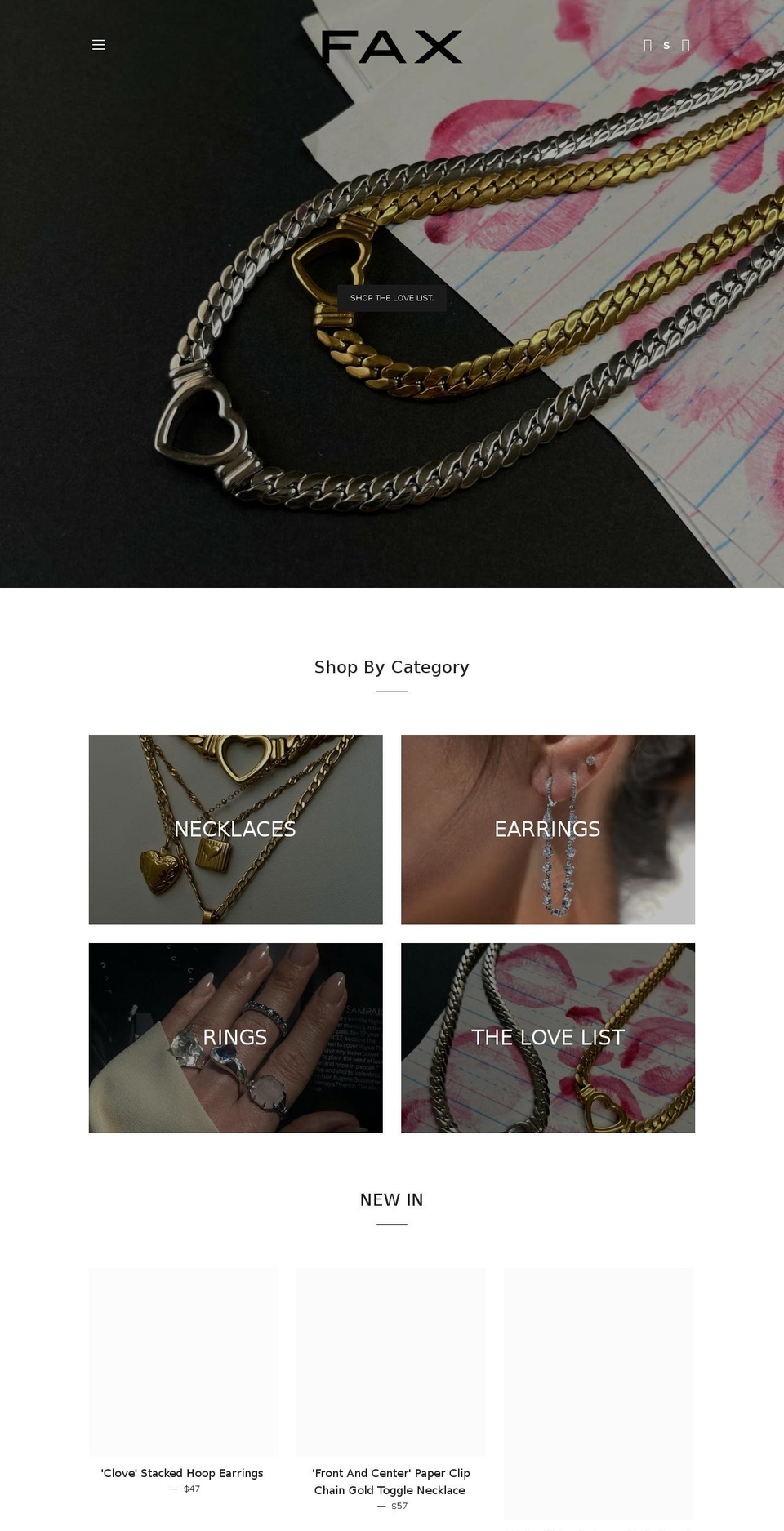 faxjewelry.com shopify website screenshot