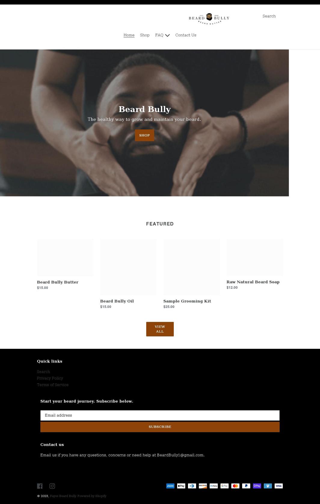 fayes-beard-bully.myshopify.com shopify website screenshot