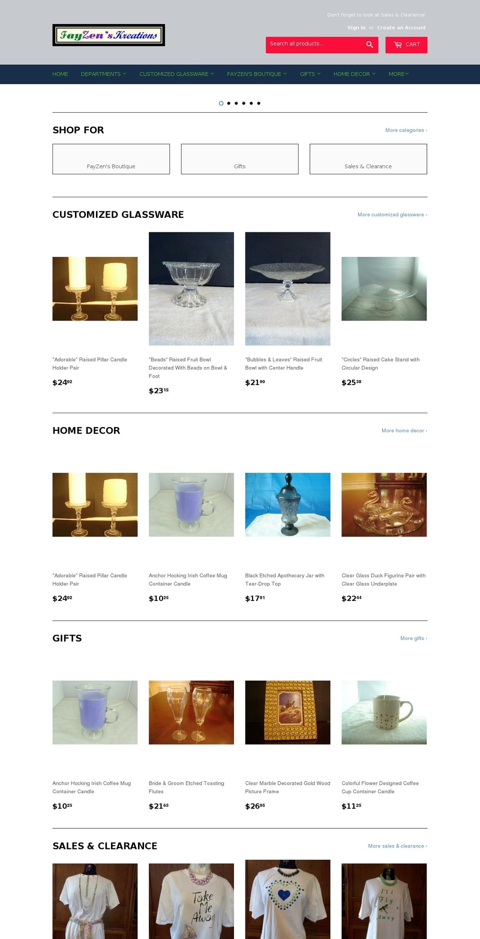 fayzenskreations.com shopify website screenshot