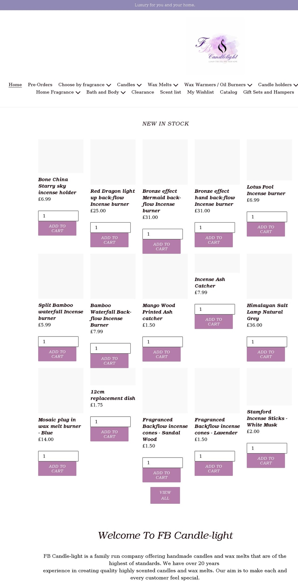 fbcandlelight.co.uk shopify website screenshot