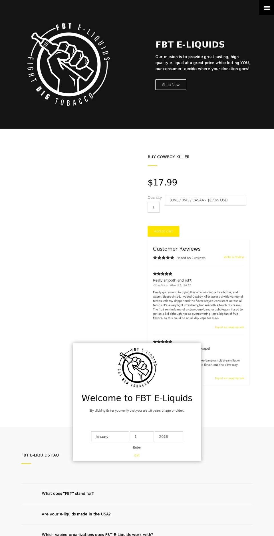 fbteliquids.com — Shopify storefront screenshot